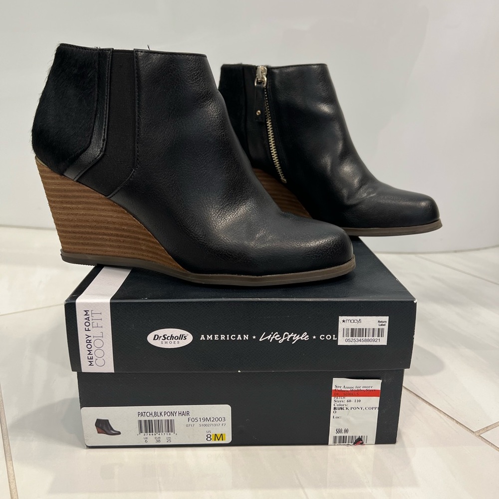 Dr. Scholls Bootie Blk Leather Horse hair